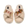 Laines London Women's Brown / Neutrals Laines Neutral Boucle Slippers With Show Jumper Brooches - Oatmeal