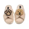 Laines London Women's Brown / Neutrals Laines Neutral Boucle Slippers With Skip The Golden Lab & Paw Brooches - Oa