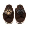 Laines London Women's Brown / Neutrals Laines Neutral Boucle Slippers With Snoopy Pug & Paw Brooches - Chocolate