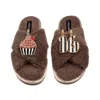 Laines London Women's Brown / Neutrals Laines Neutral Boucle Slippers With Stripe 16th Birthday & Cake Brooches - 