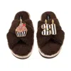 Laines London Women's Brown / Neutrals Laines Neutral Boucle Slippers With Stripe 21st Birthday & Cake Brooches - 