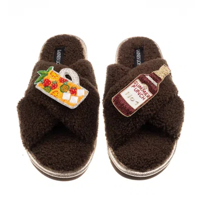 Laines London Women's Brown / Neutrals Laines Neutral Boucle Slippers With Summer Punch Brooches - Chocolate