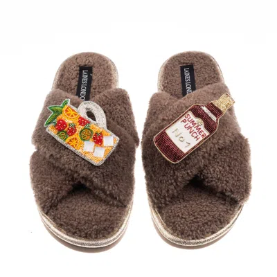 Laines London Women's Brown / Neutrals Laines Neutral Boucle Slippers With Summer Punch Brooches - Mink