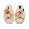 Laines London Women's Brown / Neutrals Laines Neutral Boucle Slippers With Summer Spritz Brooches - Oatmeal