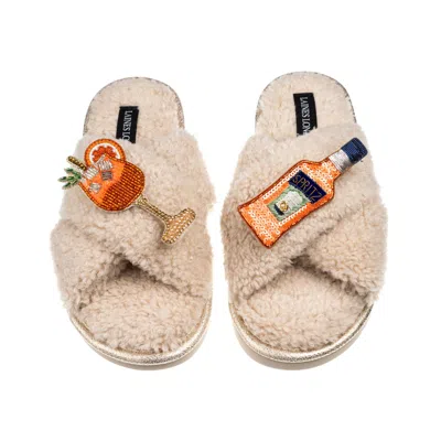 Laines London Women's Brown / Neutrals Laines Neutral Boucle Slippers With Summer Spritz Brooches - Oatmeal