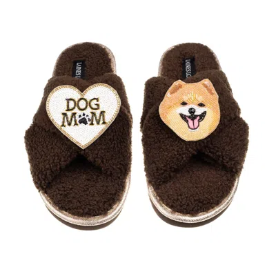 Laines London Women's Brown / Neutrals Laines Neutral Boucle Slippers With Teddy The Pomeranian & Dog Mum/mom Broo