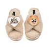 Laines London Women's Brown / Neutrals Laines Neutral Boucle Slippers With Teddy The Pomeranian & Dog Mum/mom Broo