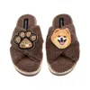 Laines London Women's Brown / Neutrals Laines Neutral Boucle Slippers With Teddy The Pomeranian & Paw Brooches - M