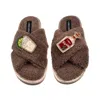 Laines London Women's Brown / Neutrals Laines Neutral Boucle Slippers With Tequila Slammer Brooches - Mink