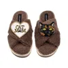 Laines London Women's Brown / Neutrals Laines Neutral Boucle Slippers With Tortoise Shell Cat & Cat Mum/mom Brooch