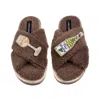 Laines London Women's Brown / Neutrals Laines Neutral Boucle Slippers With Vino Darling Brooches - Mink