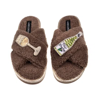 Laines London Women's Brown / Neutrals Laines Neutral Boucle Slippers With Vino Darling Brooches - Mink