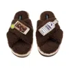 Laines London Women's Brown / Neutrals Laines Neutral Boucle Slippers With Vodka & Coke Brooches - Chocolate