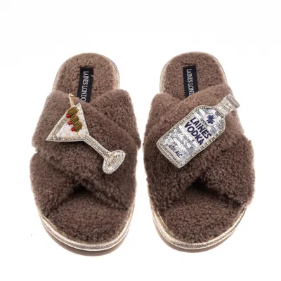 Laines London Women's Brown / Neutrals Laines Neutral Boucle Slippers With Vodka Martini Brooches - Mink