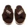 Laines London Women's Brown / Neutrals Laines Neutral Boucle Slippers With You Cunt Brooches - Chocolate In Brown