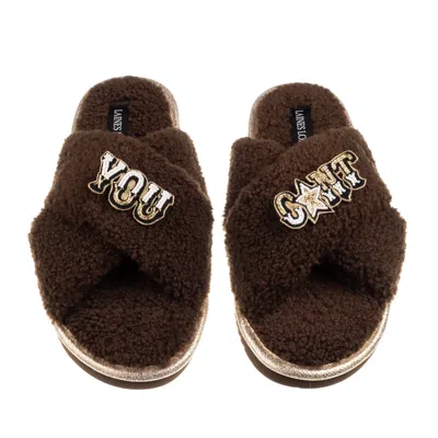 Laines London Women's Brown / Neutrals Laines Neutral Boucle Slippers With You Cunt Brooches - Chocolate