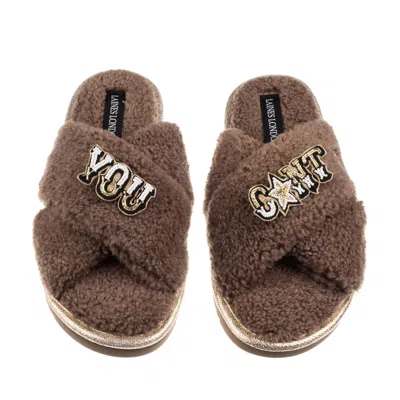 Laines London Women's Brown / Neutrals Laines Neutral Boucle Slippers With You Cunt Brooches - Mink