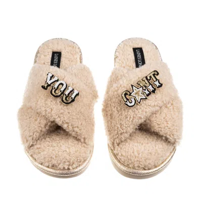 Laines London Women's Brown / Neutrals Laines Neutral Boucle Slippers With You Cunt Brooches - Oatmeal