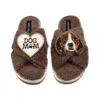Laines London Women's Brown / Neutrals Laines Neutral Boucle Slippers With Ziggy The Beagle & Dog Mum / Mom Brooch