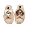 Laines London Women's Brown / Neutrals Laines Neutral Boucle Slippers With Ziggy The Beagle & Dog Mum / Mom Brooch