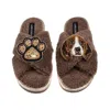 Laines London Women's Brown / Neutrals Laines Neutral Boucle Slippers With Ziggy The Beagle & Paw Brooches -mink
