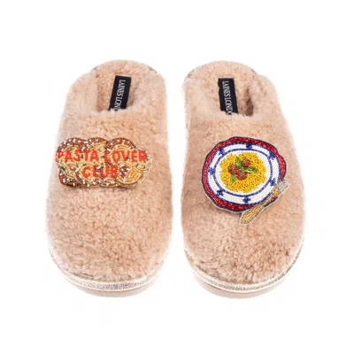 Laines London Women's Brown / Neutrals Laines X Juliet Closed Toe Slippers With Pasta Lover Club Brooches - Toffee