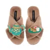 Laines London Women's Brown / Neutrals Laines X Juliet Slippers With Tea & Scones Brooches - Toffee In Brown