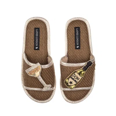 Laines London Women's Brown / Neutrals Straw Braided Sandals With Dom Darling Champagne Brooches - Caramel
