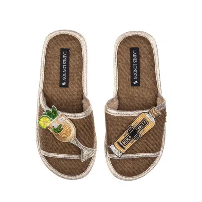 Laines London Women's Brown / Neutrals Straw Braided Sandals With Hugo Spritz Brooches - Caramel