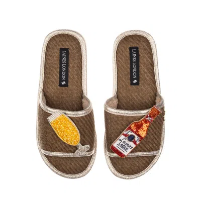 Laines London Women's Brown / Neutrals Straw Braided Sandals With Laines American Lager Brooches - Caramel