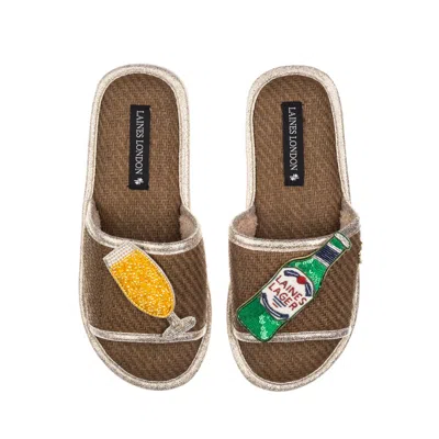Laines London Women's Brown / Neutrals Straw Braided Sandals With Laines Italian Lager Brooches - Caramel