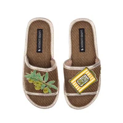 Laines London Women's Brown / Neutrals Straw Braided Sandals With Olives & Olive Oil Brooches - Caramel