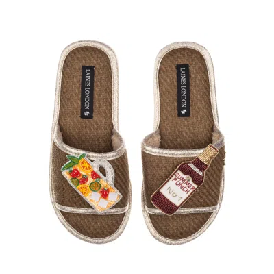 Laines London Women's Brown / Neutrals Straw Braided Sandals With Summer Punch Brooches - Caramel