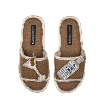 Laines London Women's Brown / Neutrals Straw Braided Sandals With Vodka Martini Brooches - Caramel