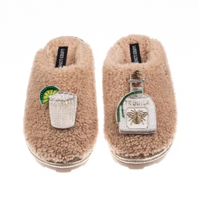 Laines London Women's Brown / Neutrals Teddy Closed Toe Slippers With Agave Tequila Brooches - Toffee