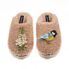 Laines London Women's Brown / Neutrals Teddy Closed Toe Slippers With Blue Tit & White Foxglove Brooches - Toffee In Brown