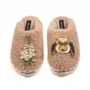 Laines London Women's Brown / Neutrals Teddy Closed Toe Slippers With Bunny & White Foxglove Brooches - Toffee In Brown