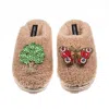 Laines London Women's Brown / Neutrals Teddy Closed Toe Slippers With Butterfly & Oak Tree Brooches - Toffee In Brown