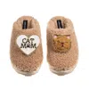 Laines London Women's Brown / Neutrals Teddy Closed Toe Slippers With Cat Mum/mom & Ginger Persian Cat Brooches -  In Brown