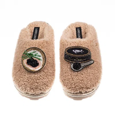 Laines London Women's Brown / Neutrals Teddy Closed Toe Slippers With Caviar & Blini Brooches - Toffee