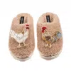 Laines London Women's Brown / Neutrals Teddy Closed Toe Slippers With Chicken & Cockrel Brooches - Toffee In Brown