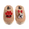 Laines London Women's Brown / Neutrals Teddy Closed Toe Slippers With Christmas British Bulldog & Paw Brooches - T In Brown