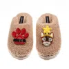 Laines London Women's Brown / Neutrals Teddy Closed Toe Slippers With Christmas Brown/orange Tabby Cat & Paw Brooc In Brown