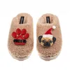 Laines London Women's Brown / Neutrals Teddy Closed Toe Slippers With Christmas Fawn Pug & Paw Brooches - Toffee In Brown