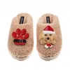 Laines London Women's Brown / Neutrals Teddy Closed Toe Slippers With Christmas Golden Cavapoo & Paw Brooches - To In Brown