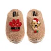 Laines London Women's Brown / Neutrals Teddy Closed Toe Slippers With Christmas Golden Retriever & Paw Brooches -  In Multi
