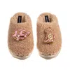 Laines London Women's Brown / Neutrals Teddy Closed Toe Slippers With Cowgirl Hat & Cowgirl Boot Brooches - Toffee In Brown