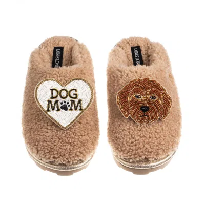 Laines London Women's Brown / Neutrals Teddy Closed Toe Slippers With Dog Mum / Mom & Apricot Cockapoo Brooches - 