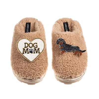 Laines London Women's Brown / Neutrals Teddy Closed Toe Slippers With Dog Mum/mom & Dapple Dachshund Brooches - To