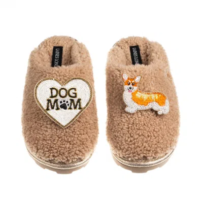Laines London Women's Brown / Neutrals Teddy Closed Toe Slippers With Dog Mum/mom & Peach The Corgi Brooches - Tof
